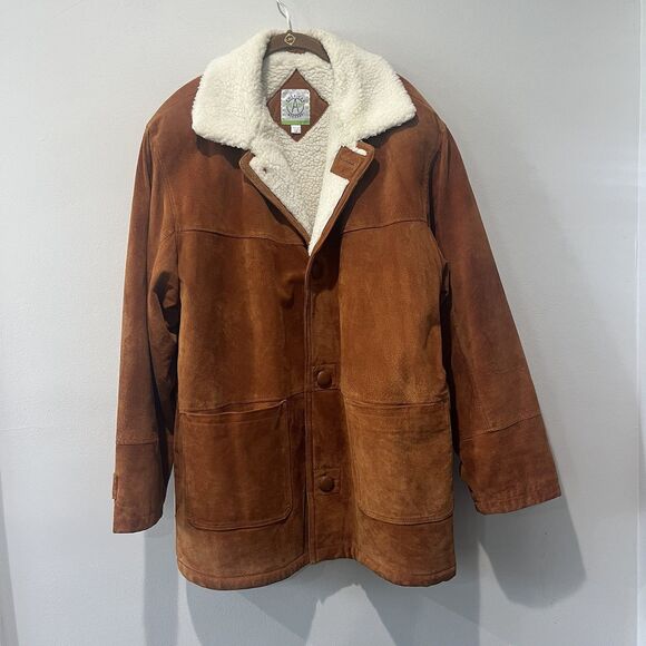 Vintage American Weekend Leather Coat Men’s 44 Brown Suede Sherpa Lined - Picture 1 of 15